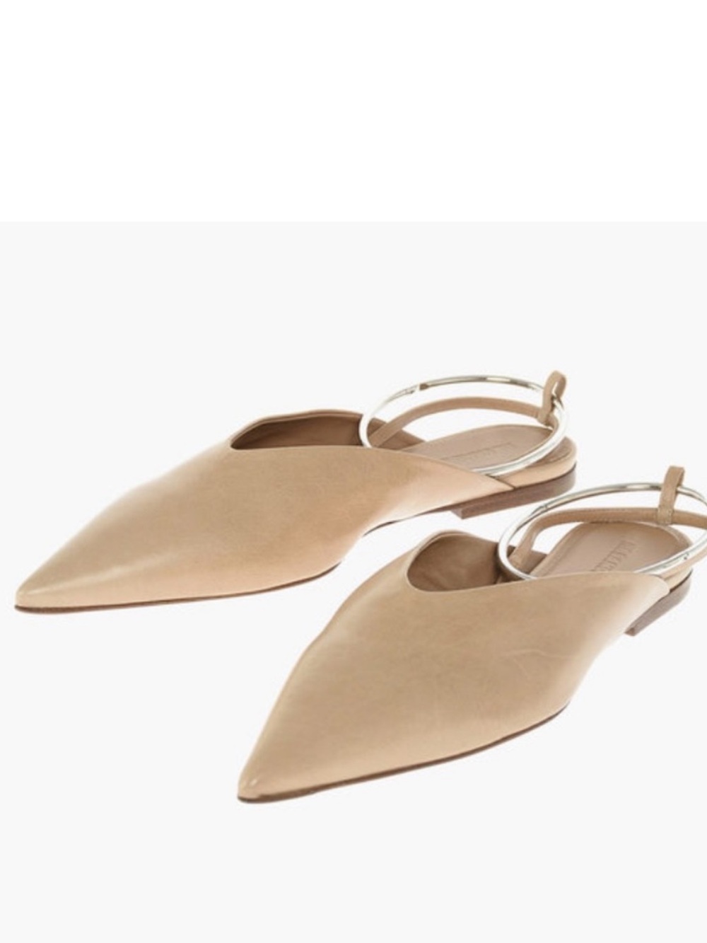 Jil Sander Nude Beige Silver Anklet Bangle Pointed Flat 37.5